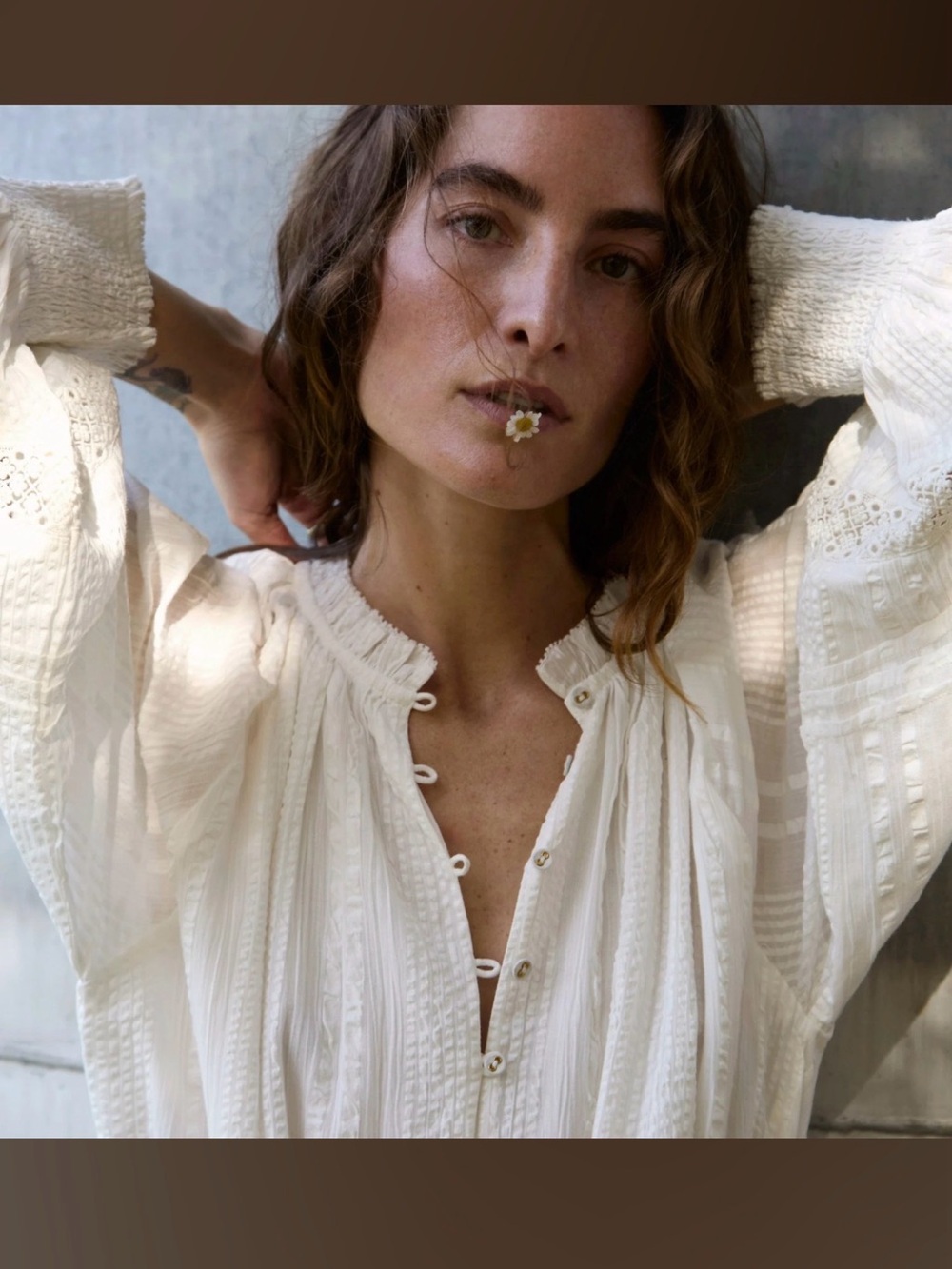 White Long-Sleeve Tiered Cleobella Mini Dress - Picture 3 of 13